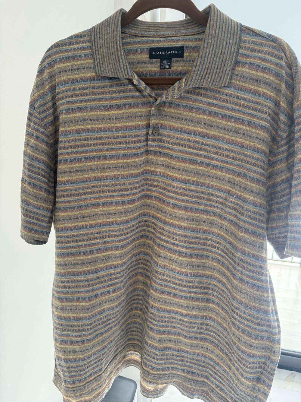 Jhane Barnes Men's Striped Knit Polo in Gray, Blue & Tan
